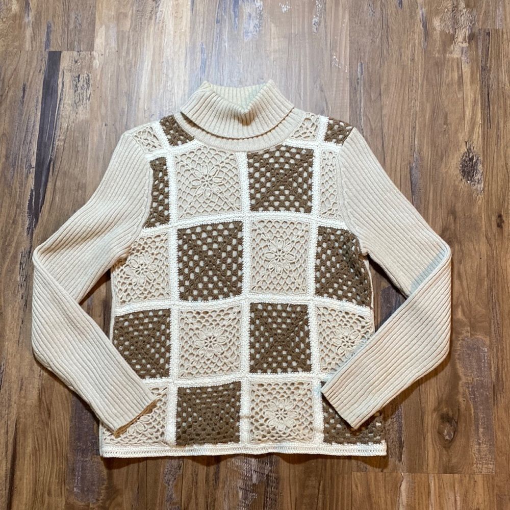 Vintage Liz Claiborne Crochet Ribbed Turtleneck Sweater